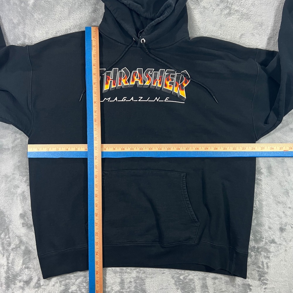 THRASHER Flame Logo Hoodie Mens Large Black Good Skate Magazine Sweatshirt‎ Logo - Picture 10 of 16